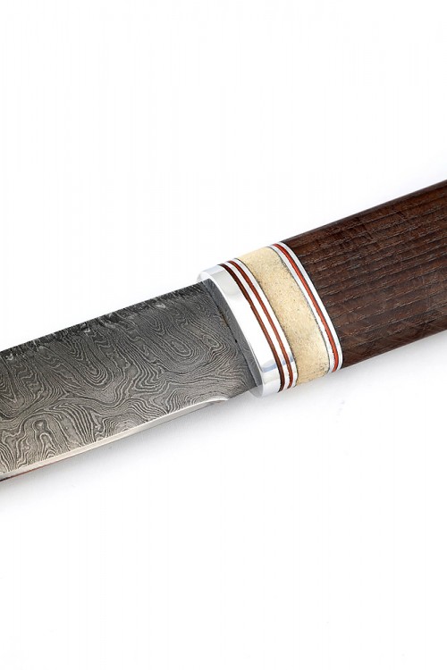Нож Северный №2 сталь дамаск кованый дол рукоять вставка рог лося термоциклированный ясень 