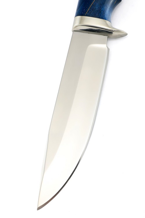 Нож Волк сталь Elmax рукоять мельхиор карельская береза синяя 