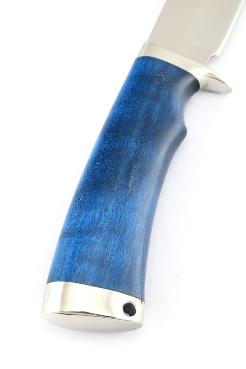 Нож Волк сталь Elmax рукоять мельхиор карельская береза синяя 