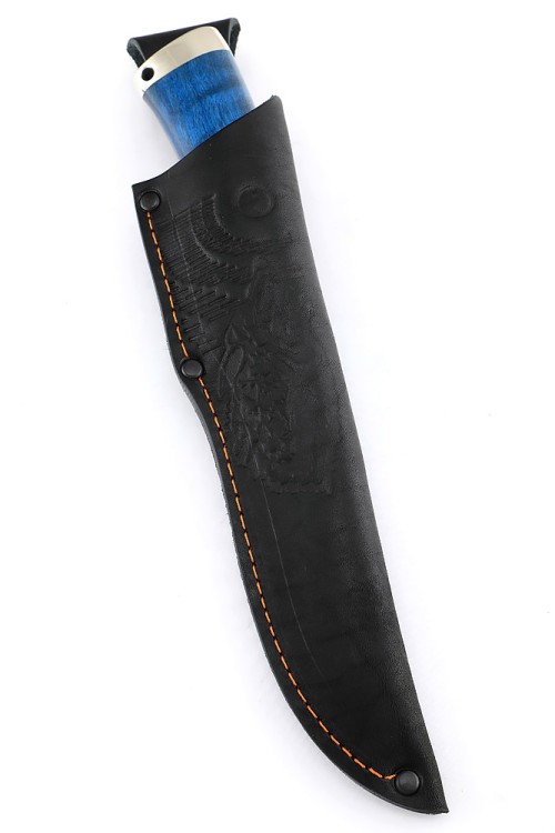 Нож Волк сталь Elmax рукоять мельхиор карельская береза синяя 