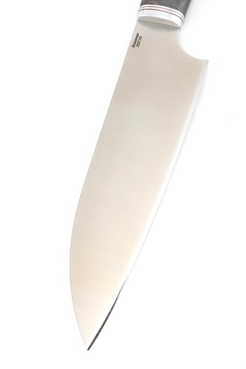 Кухонный нож Сантоку средний кованая сталь 95х18 рукоять карельская береза фиолетовая 