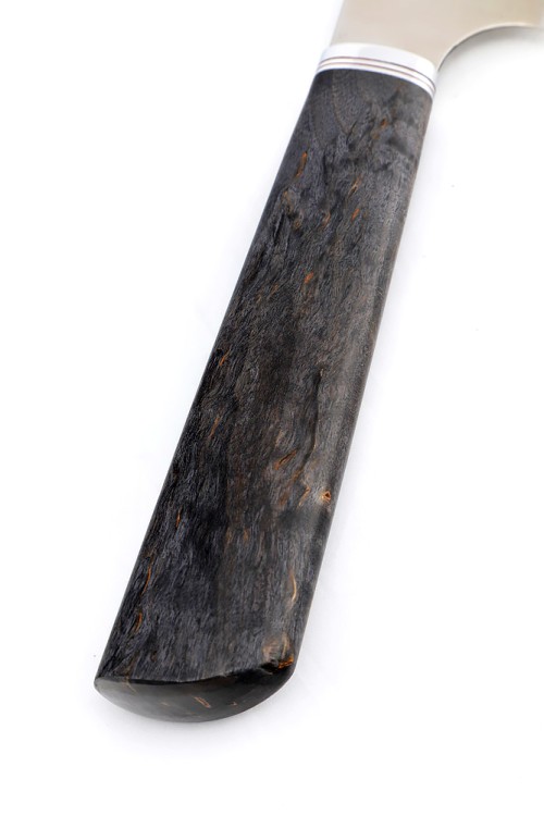 Кухонный нож Сантоку средний кованая сталь 95х18 рукоять карельская береза фиолетовая 