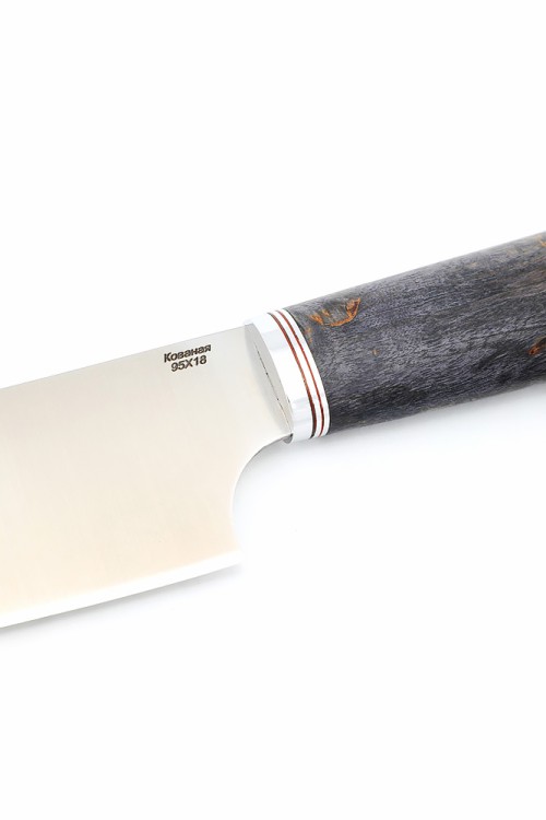 Кухонный нож Сантоку средний кованая сталь 95х18 рукоять карельская береза фиолетовая 