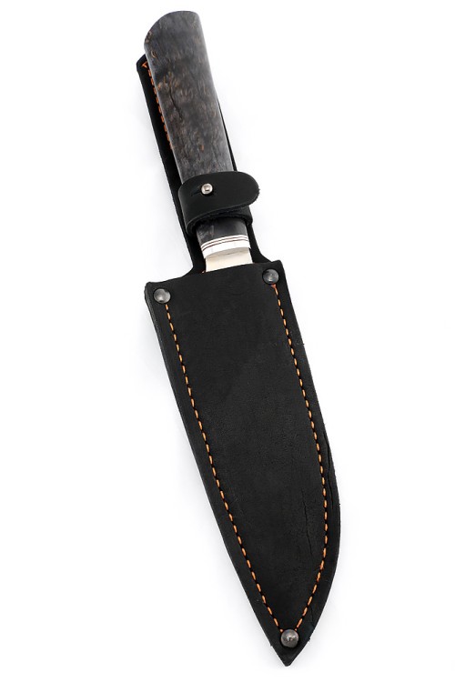 Кухонный нож Сантоку средний кованая сталь 95х18 рукоять карельская береза фиолетовая 