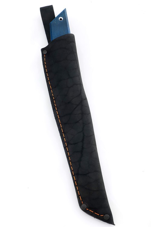 Нож Танто малый дамаск рукоять вставка акрил белый, карельская береза синяя 