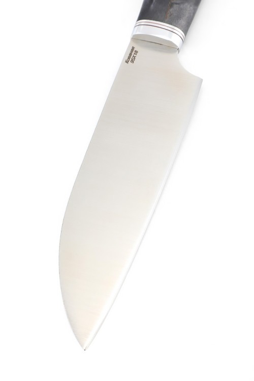 Кухонный нож Сантоку малый кованая сталь 95x18 рукоять карельская береза фиолетовая 