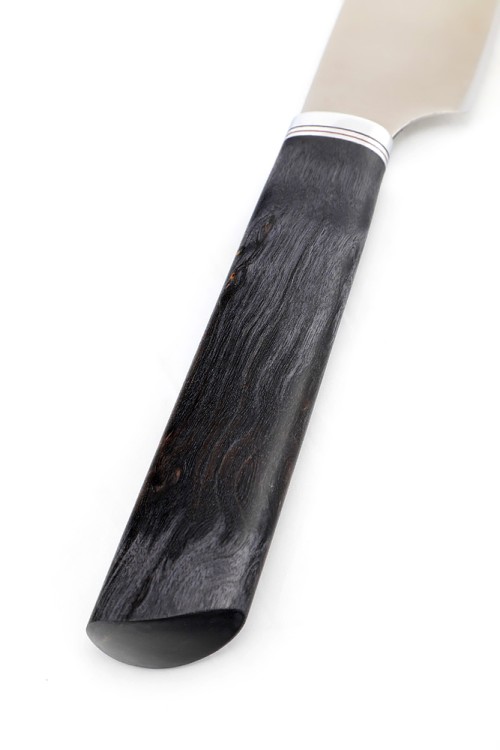 Кухонный нож Сантоку малый кованая сталь 95x18 рукоять карельская береза фиолетовая 