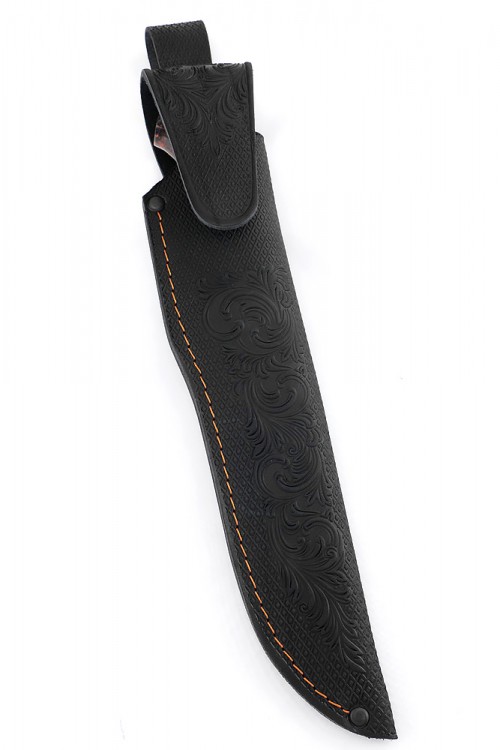 Нож Клык дамаск ламинированный, фигурные долы, больстер литьё, вставка кость, стабилизированный кап клёна 