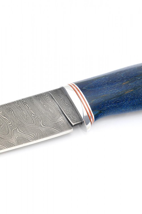 Нож Разделочный сталь дамаск рукоять карельская береза синяя 