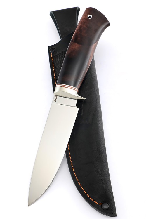 Нож Беркут сталь К340 рукоять мельхиор, карельская береза коричневая 