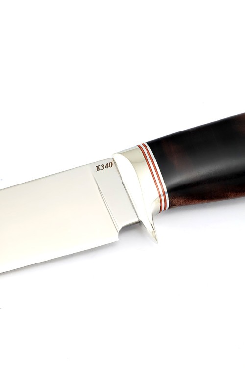 Нож Беркут сталь К340 рукоять мельхиор, карельская береза коричневая 