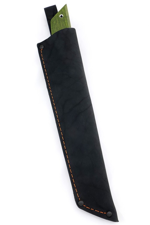 Нож Танто большой дамаск рукоять вставка акрил белый, карельская береза зеленая 