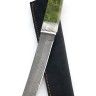 Нож Танто большой дамаск рукоять вставка акрил белый, карельская береза зеленая 