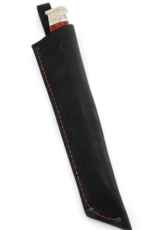 Нож Танто большой сталь К340 рукоять мельхиор, карельская береза красная 