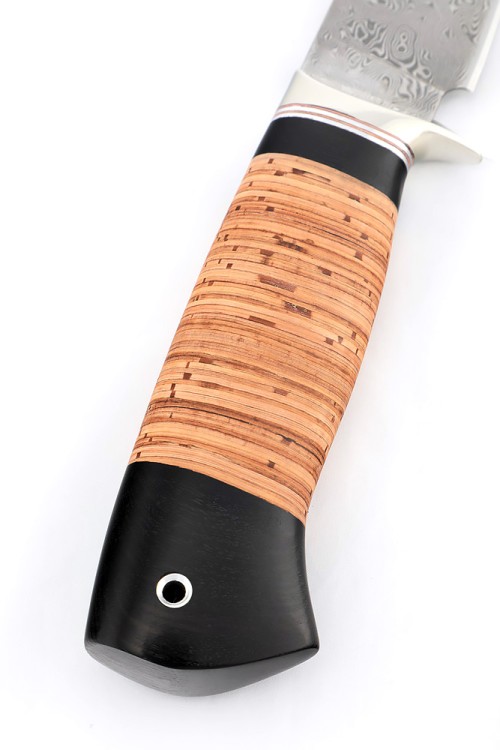 Нож Беркут сталь дамаск нержавеющий, рукоять мельхиор, береста 