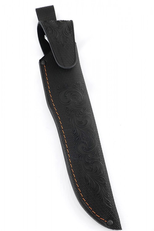 Нож Хищник дамаск ламинированный, фигурные долы, больстер литьё, акрил паутина 