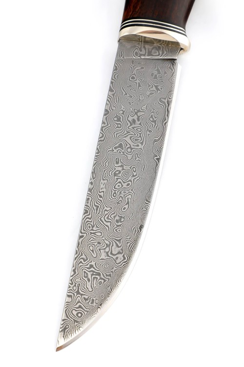 Нож Разделочный сталь дамаск нержавеющий, рукоять мельхиор, железное дерево 