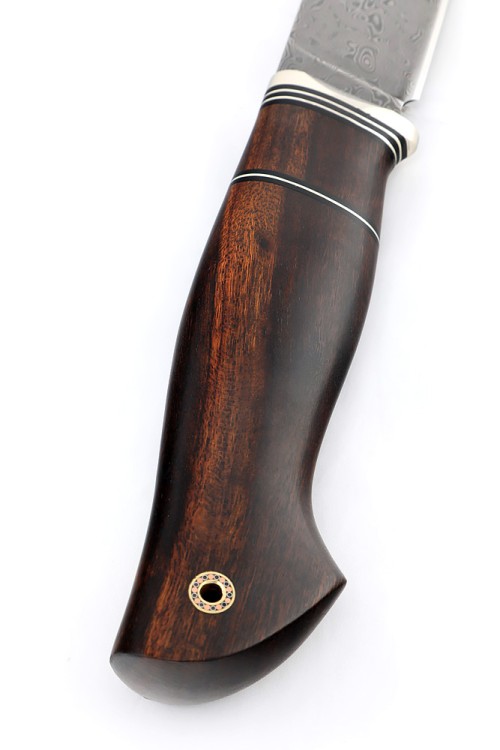 Нож Разделочный сталь дамаск нержавеющий, рукоять мельхиор, железное дерево 