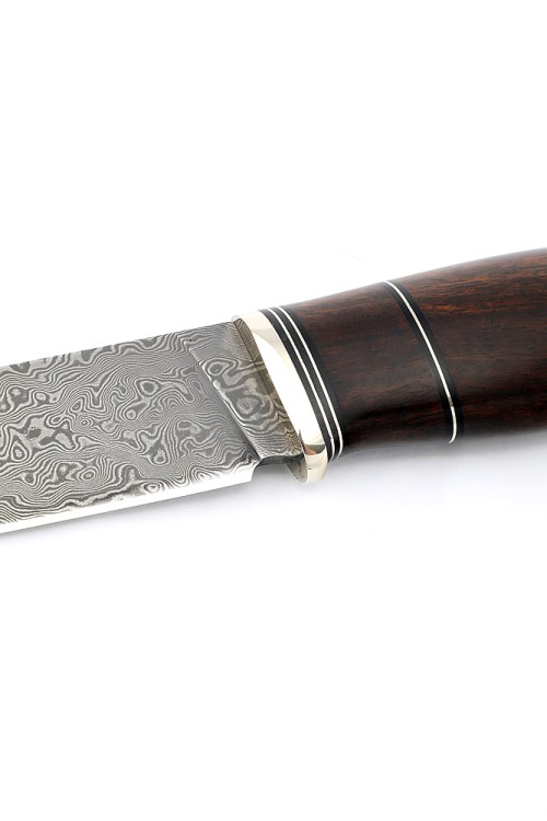 Нож Разделочный сталь дамаск нержавеющий, рукоять мельхиор, железное дерево 