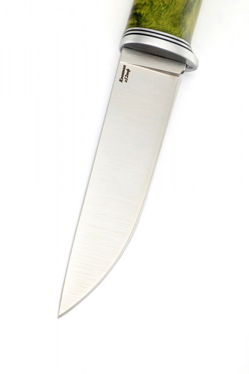 Нож Оскал сталь кованая х12мф рукоять стабилизированная карельская береза зеленая 