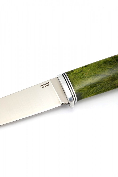 Нож Оскал сталь кованая х12мф рукоять стабилизированная карельская береза зеленая 