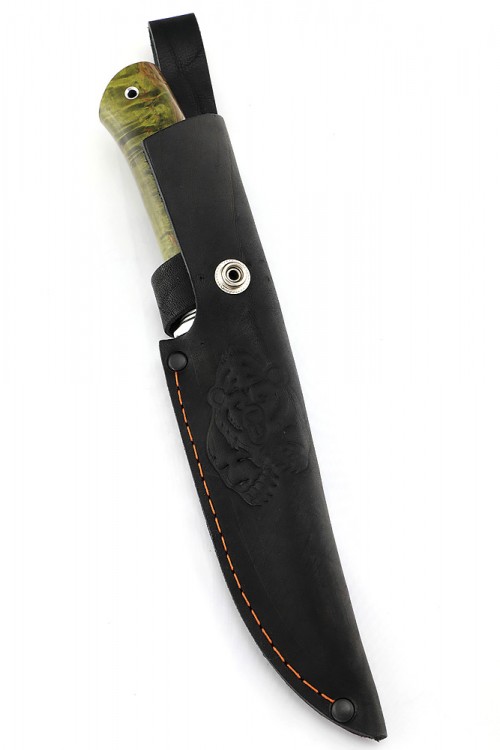 Нож Оскал сталь кованая х12мф рукоять стабилизированная карельская береза зеленая 