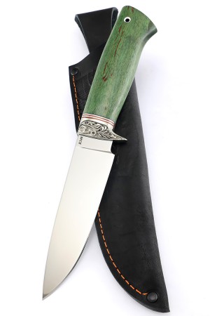 Нож Беркут сталь К340 рукоять мельхиор, карельская береза зелееная
