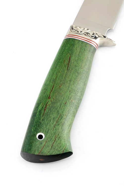 Нож Беркут сталь К340 рукоять мельхиор, карельская береза зеленая 