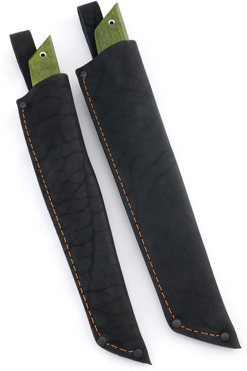 Комплект из 2 ножей "Танто" дамаск рукоять вставка акрил белый, карельская береза зеленая 