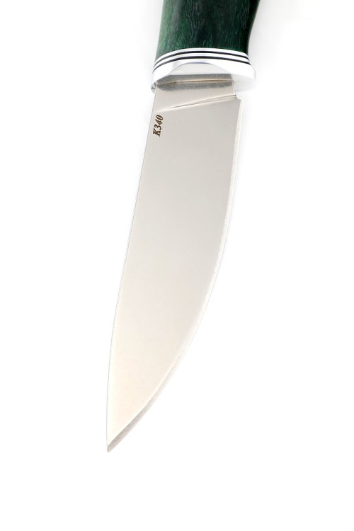 Нож Елец сталь К340 рукоять карельская береза зеленая 