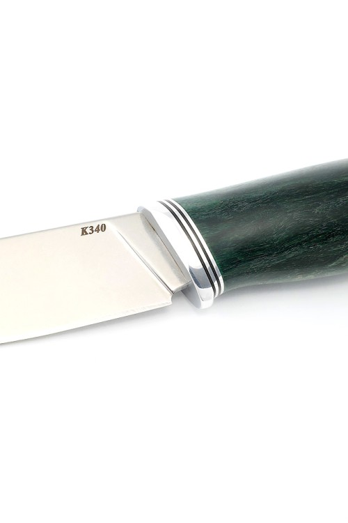 Нож Елец сталь К340 рукоять карельская береза зеленая 