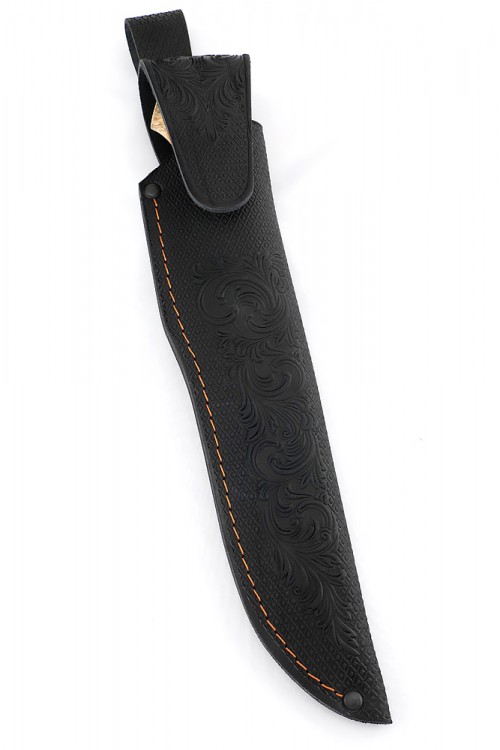 Нож Охотничий-2 дамаск ламинированный, фигурные долы, больстер нейзельбер, вставка кость, стабилизированный кап клёна 