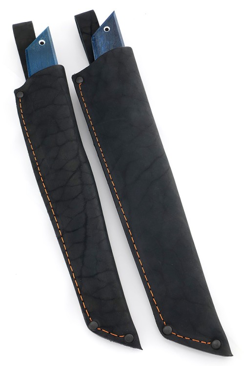 Комплект из 2 ножей "Танто" дамаск рукоять вставка акрил белый, карельская береза синяя 