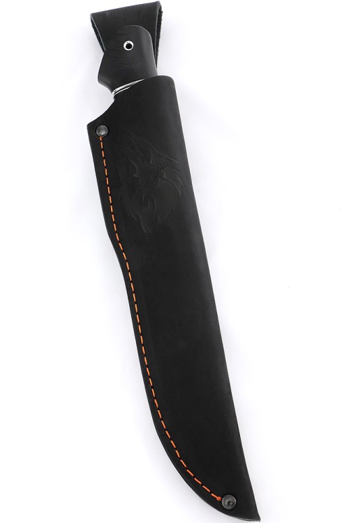 Нож Барс 9ХС ламинированная дамаск с никелем фигурные долы-камень, рукоять черный граб, карельская береза, авторский пин 