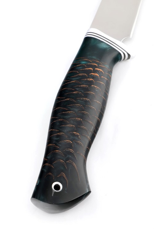 Нож Филейный средний сталь кованая Х12МФ рукоять шишка в акриле черная 