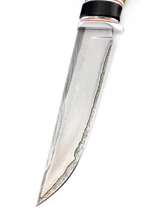 Нож Осетр сталь дамаск ламинированный рукоять вставка черный граб кап клена зеленый 