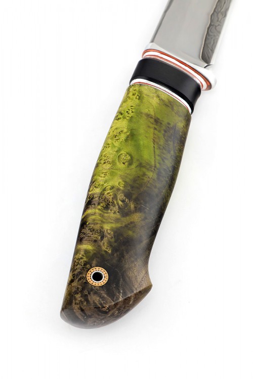 Нож Осетр сталь дамаск ламинированный рукоять вставка черный граб кап клена зеленый 