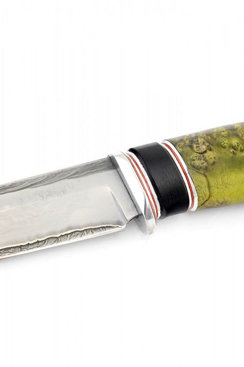 Нож Осетр сталь дамаск ламинированный рукоять вставка черный граб кап клена зеленый 