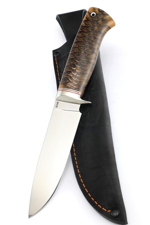 Нож Беркут сталь К340 рукоять мельхиор, шишка в акриле коричневая