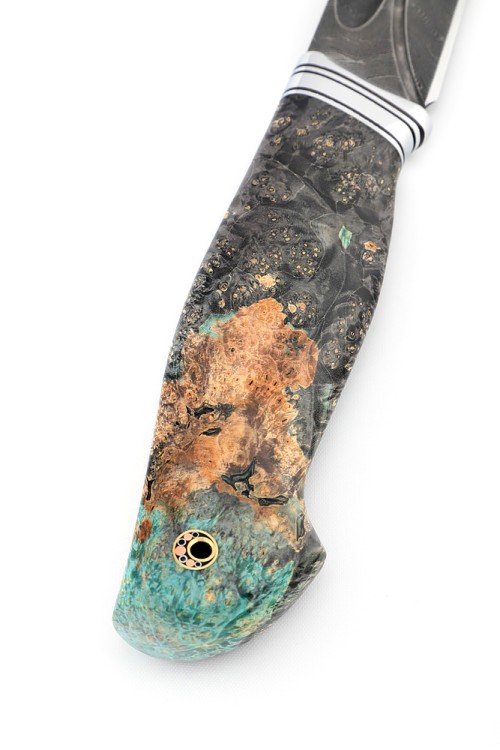 Нож Путник сталь дамаск-долы рукоять стабилизированный кап клена серый 