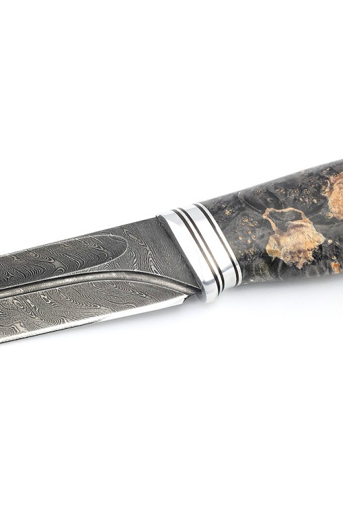 Нож Путник сталь дамаск-долы рукоять стабилизированный кап клена серый 