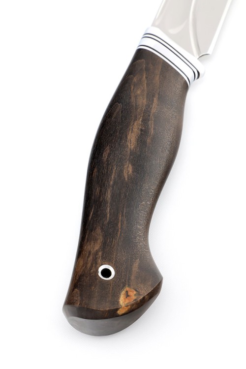 Нож Бекас сталь N690, фигурные долы, рукоять карельская береза коричневая 