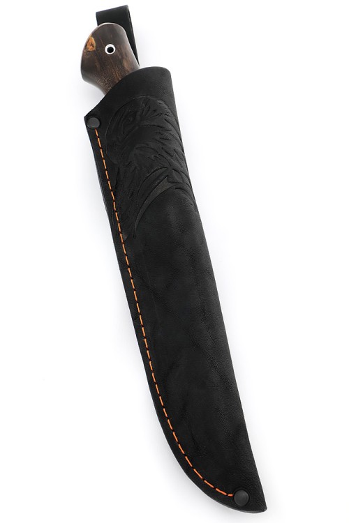 Нож Бекас сталь N690, фигурные долы, рукоять карельская береза коричневая 