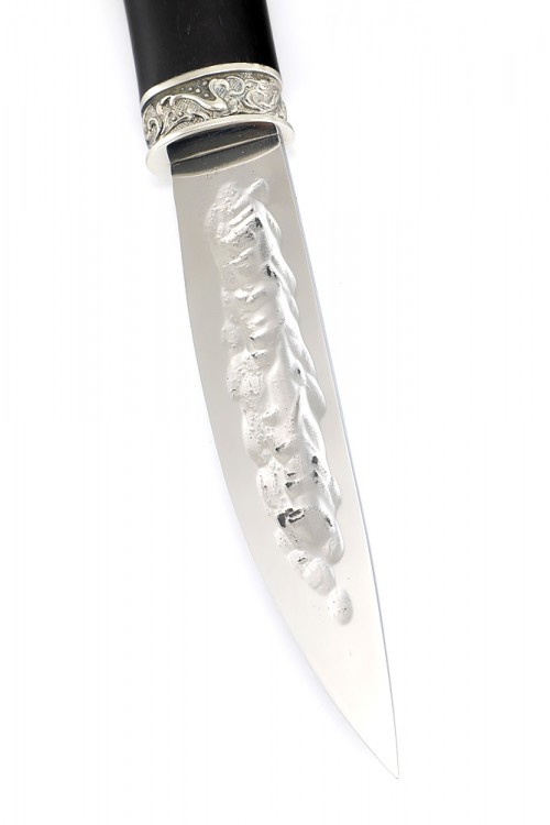 Нож Северный №5 сталь Х12МФ кованый дол рукоять черный граб с мельхиором 