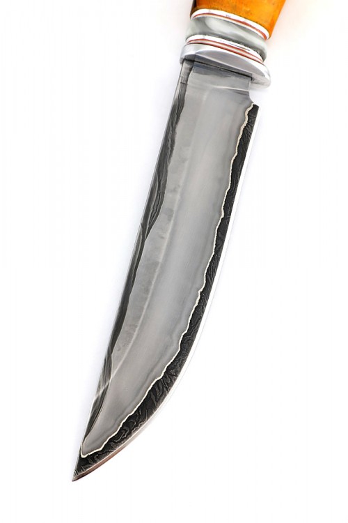 Нож Разделочный сталь дамаск ламинированный рукоять вставка акрил кап клена оранжевый 