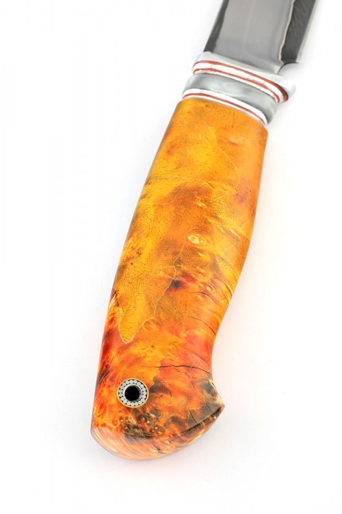 Нож Разделочный сталь дамаск ламинированный рукоять вставка акрил кап клена оранжевый 