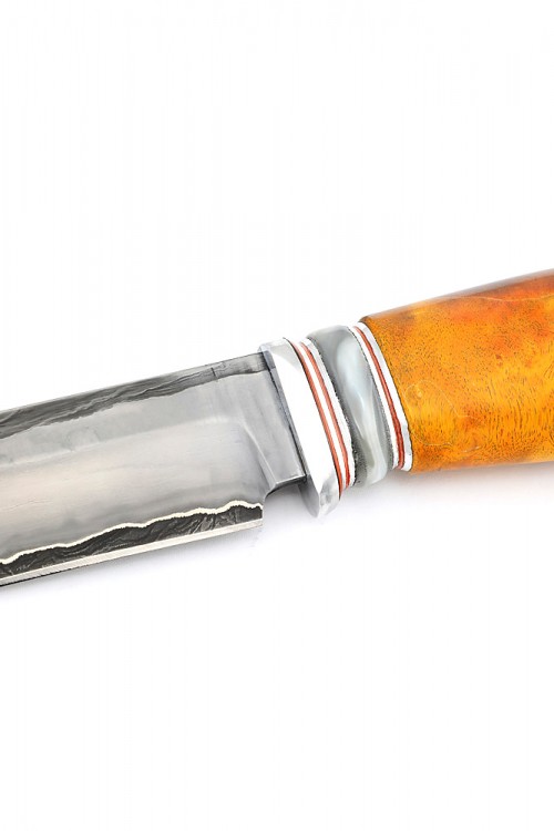 Нож Разделочный сталь дамаск ламинированный рукоять вставка акрил кап клена оранжевый 
