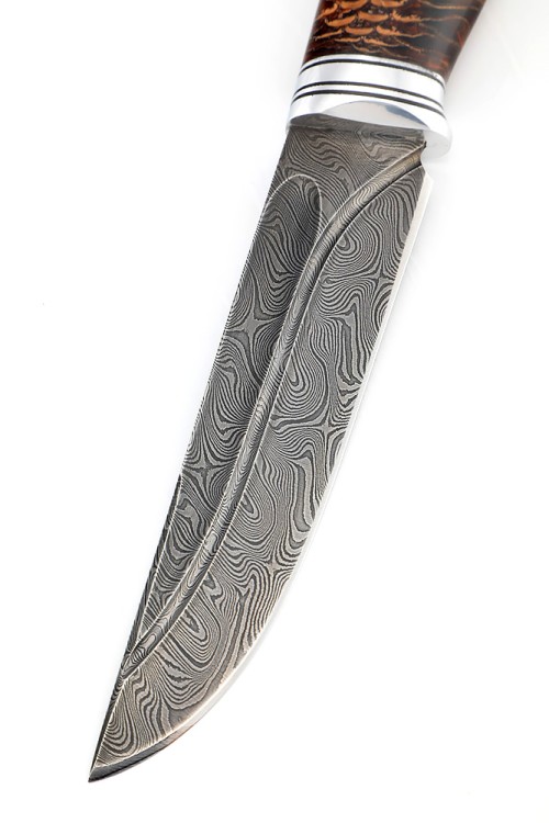 Нож Путник сталь дамаск-долы рукоять шишка в акриле зеленая 