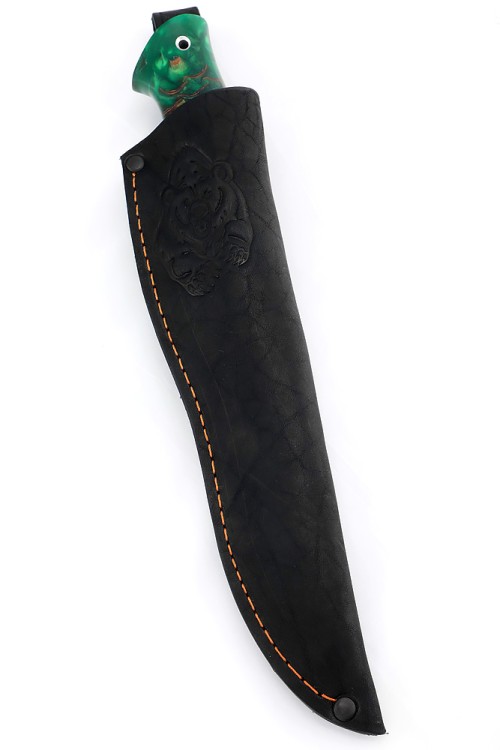 Нож Путник сталь дамаск-долы рукоять шишка в акриле зеленая 