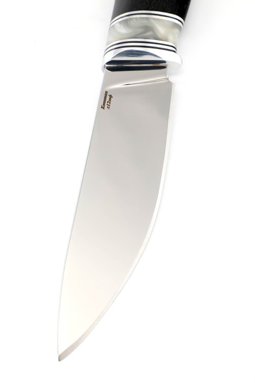 Нож Елец кованая сталь х12мф рукоять вставка акрил белый, черный граб 